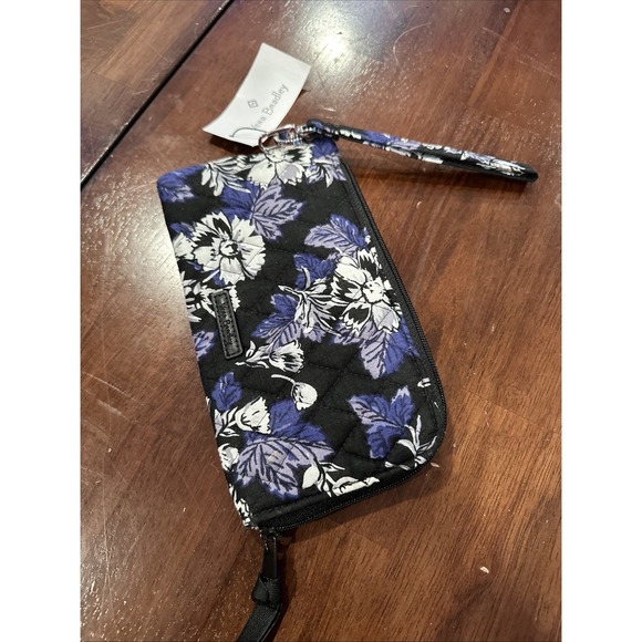 Vera Bradley RFID Tech Wristlet Wallet Frosted Floral Blue Black Clear Touch - Picture 1 of 5